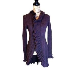 Elisabetta purple cable knit Made in Italy mohair blend ruffle cardigan.…